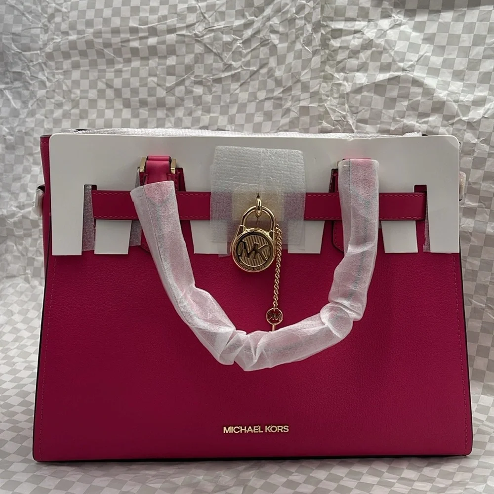 Michael Kors Hamilton Medium Leather Satchel Electric Pink NWT